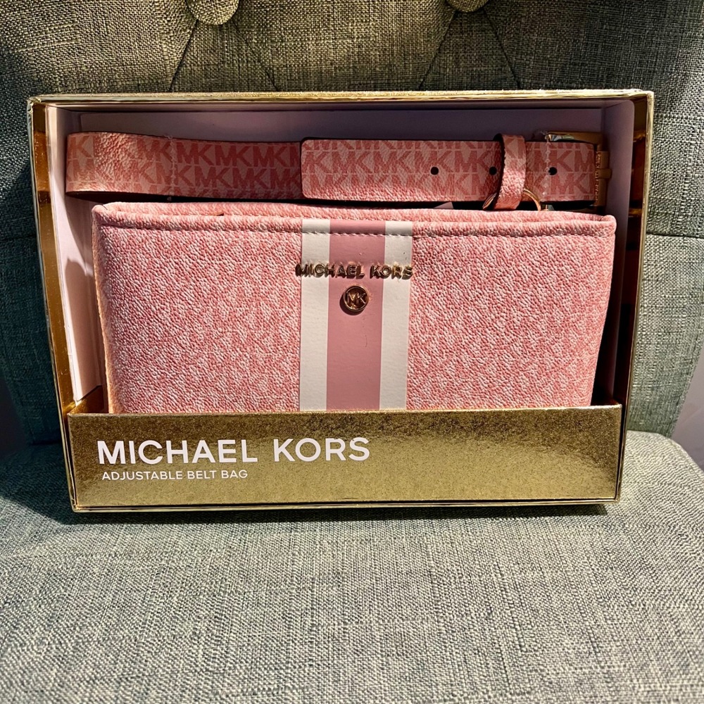 Michael Kors Pink MK Logo Adjustable Belt Bag Fanny Pack Size SM 29S5620 NWT